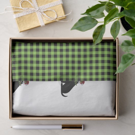 Silhouette Black Lab Weihnachtsmuster Grüner Karo Seidenpapier (Geschenk)