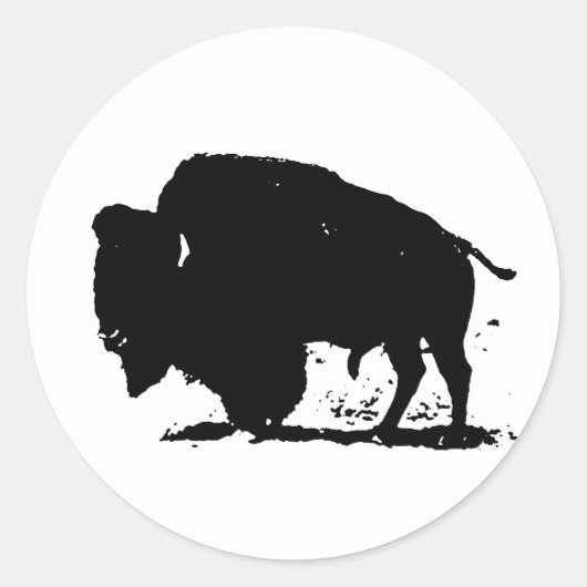 Silhouette Black & White Buffalo Runder Aufkleber (Vorderseite)