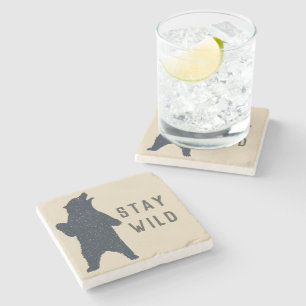 Silhouette "bleibe Wild Bear" Steinuntersetzer