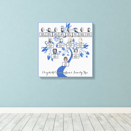 Silhouette Blue Floral Tree Vier-Generation-Foto Leinwanddruck (Insitu (Holzboden))