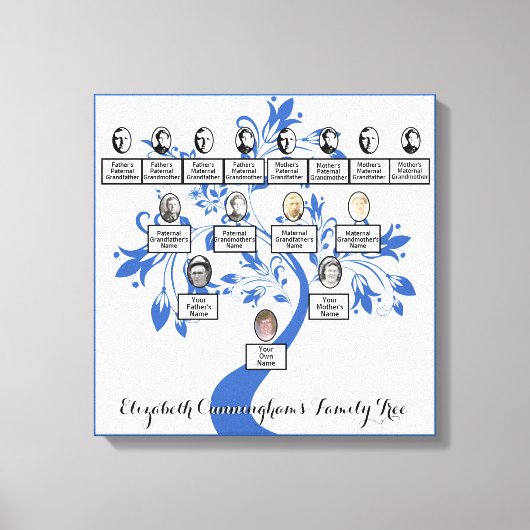 Silhouette Blue Floral Tree Vier-Generation-Foto Leinwanddruck (Vorderseite)