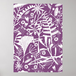 Silhouette Botanisch Lila und weiß Poster