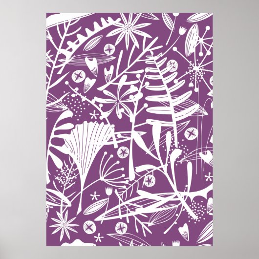 Silhouette Botanisch Lila und weiß Poster (Vorne)