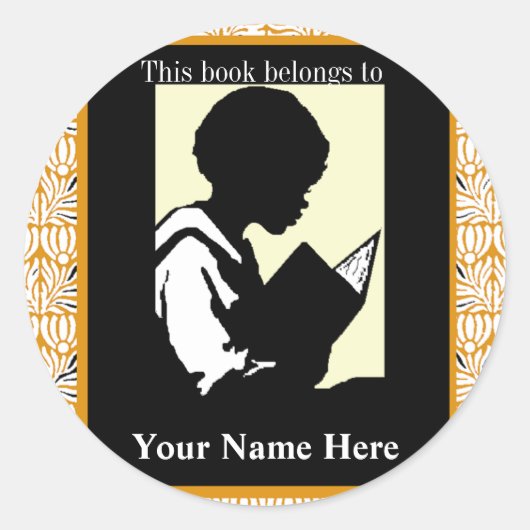 Silhouette Boy Reading ~ Buchzeichen Runder Aufkleber (Vorderseite)