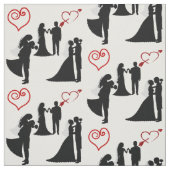 Silhouette-Braut-und Bräutigam-rotes Herz-Gewebe Stoff (Muster)