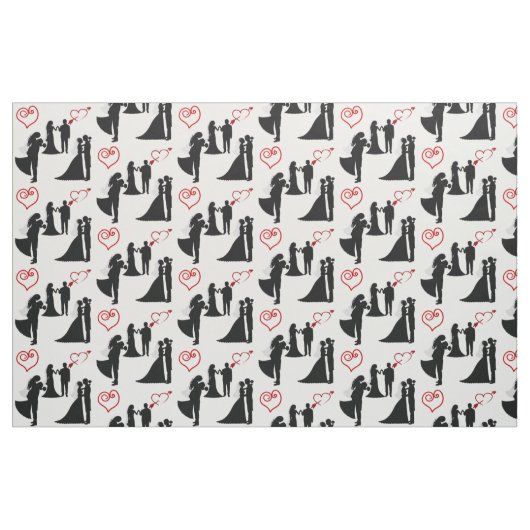 Silhouette-Braut-und Bräutigam-rotes Herz-Gewebe Stoff (Fat Quarter (45,7 x 55,9 cm))