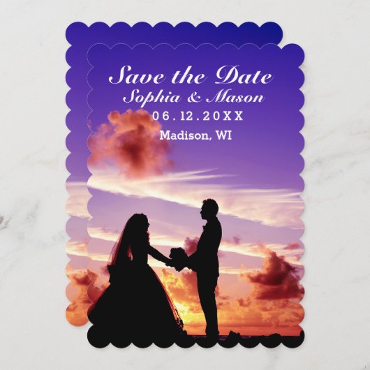 Silhouette Braut und Bräutigam Sonnenuntergang Sav Save The Date (Vorne/Hinten)