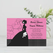 Silhouette Bride on Pink Bridal Dusche Einladung (Stehend Vorderseite)