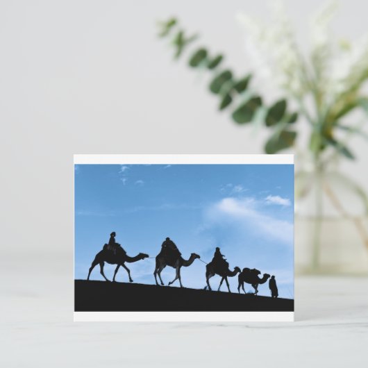 Silhouette Camel Caravan Postkarte (Stehend Vorderseite)