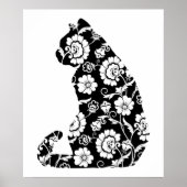 Silhouette Cat Blume Muster Katze Lover, Katzenbes Poster (Vorne)