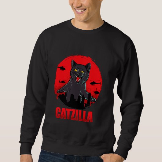 Silhouette Catzilla- Funny Cats Cartoon Cool Desig Sweatshirt (Vorderseite)