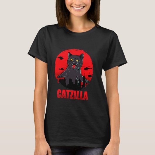 Silhouette Catzilla- Funny Cats Cartoon Cool Desig T-Shirt (Vorderseite)