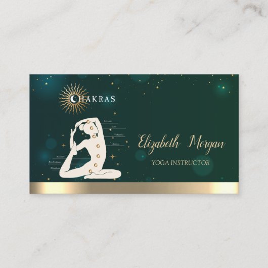 Silhouette Chakras Yoga Instruktorin Green Visitenkarte (Vorderseite)