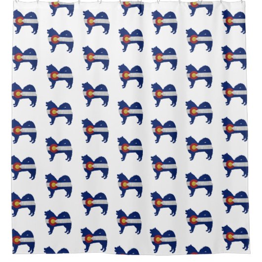 Silhouette Colorado-Flagge für Samoyed Hunde Duschvorhang (Vorderseite)