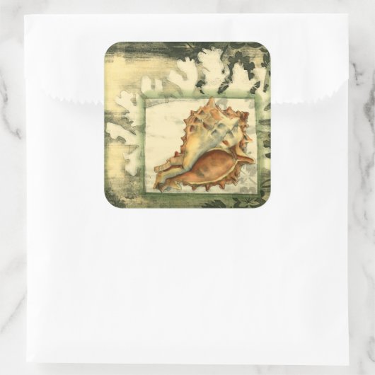 Silhouette Conch Muschel Quadratischer Aufkleber (Tasche)