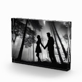 Silhouette Couple Beach Sunset Liebe Schwarz & Wei Fotoblock (Rechts)