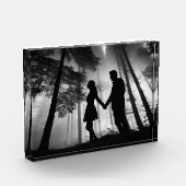 Silhouette Couple Beach Sunset Liebe Schwarz & Wei Fotoblock (Links)