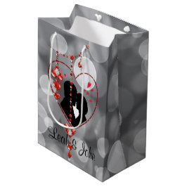 Silhouette Couple in Heart Red Heart Jewels Bokeh Mittlere Geschenktüte