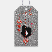 Silhouette Couple in Heart Red Heart Jewels Silver