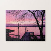 Silhouette Couple on Dock mit rosa Sunset Sky Puzzle (Horizontal)