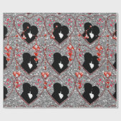 Silhouette Couple Red Heart Droplets Silver Geschenkpapier (Flach)