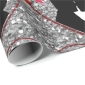 Silhouette Couple Red Heart Droplets Silver Geschenkpapier (Rolleneckpunkt)