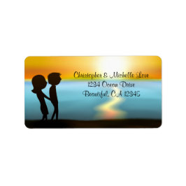 Silhouette Couple Sunset Beach Adresse Adressaufkleber