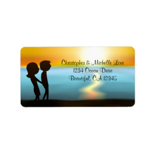 Silhouette Couple Sunset Beach Adresse Adressaufkleber