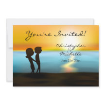 Silhouette Couple Sunset Beach Hochzeit Einladung