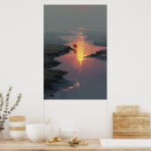 Silhouette Couple Sunset Stream Reflection Poster (Küche)