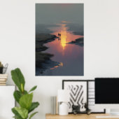 Silhouette Couple Sunset Stream Reflection Poster (Heimbüro)