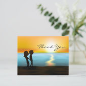Silhouette Couple Sunset ~ Sunrise Beach Danke Postkarte (Stehend Vorderseite)