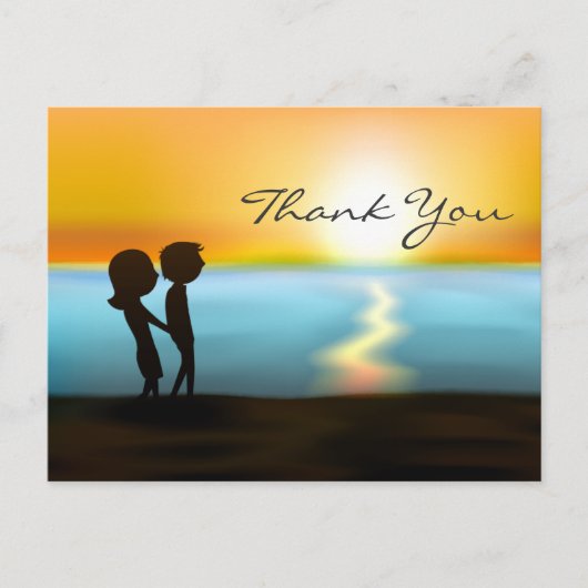 Silhouette Couple Sunset ~ Sunrise Beach Danke Postkarte (Vorderseite)