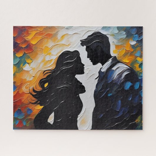 Silhouette Couple Über Kiss in lebhaften Farben Puzzle (Horizontal)