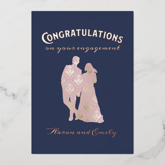 Silhouette Couple Verlobung Herzlichen Glückwunsch Folieneinladung (Vorderseite)