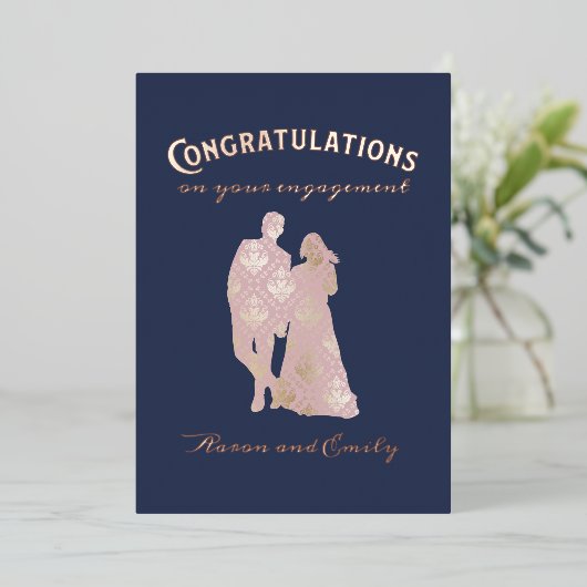 Silhouette Couple Verlobung Herzlichen Glückwunsch Folieneinladung (Stehend vorne)