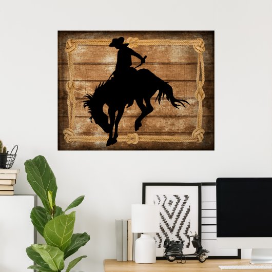 Silhouette Cowboy auf einem Broncopferd Poster (Heimbüro)