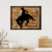 Silhouette Cowboy auf einem Broncopferd Poster (Küche)