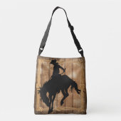 Silhouette Cowboy auf einem Bucking Bronco Pferd Tragetaschen Mit Langen Trägern (Rückseite)