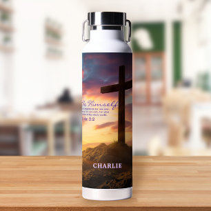 Silhouette Cross Scripture Verse Personalisiert Trinkflasche