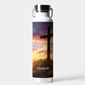 Silhouette Cross Scripture Verse Personalisiert Trinkflasche (Vorne)