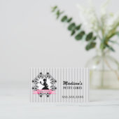 Silhouette-Dame Cupcake Silver und Rosa Visitenkarte (Stehend Vorderseite)