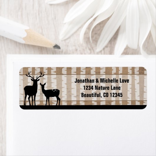 Silhouette Deer and Aspen Trees Address (Insitu)