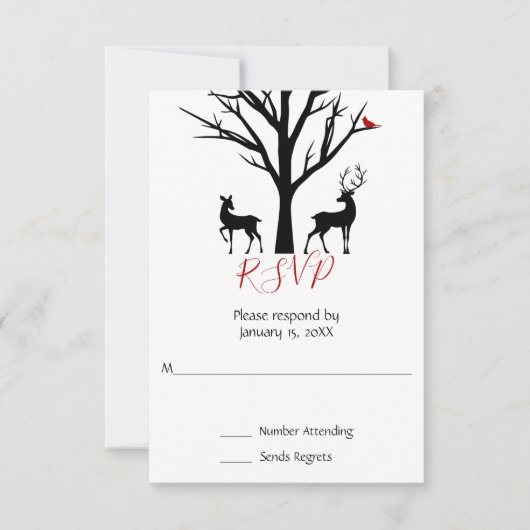 Silhouette Deer Couple Winter Liebe Hochzeit RSVP Karte (Vorderseite)
