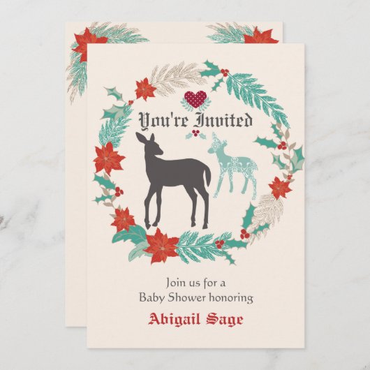 Silhouette Deer Folk Art Winter Kinderdusche Einladung (Vorne/Hinten)