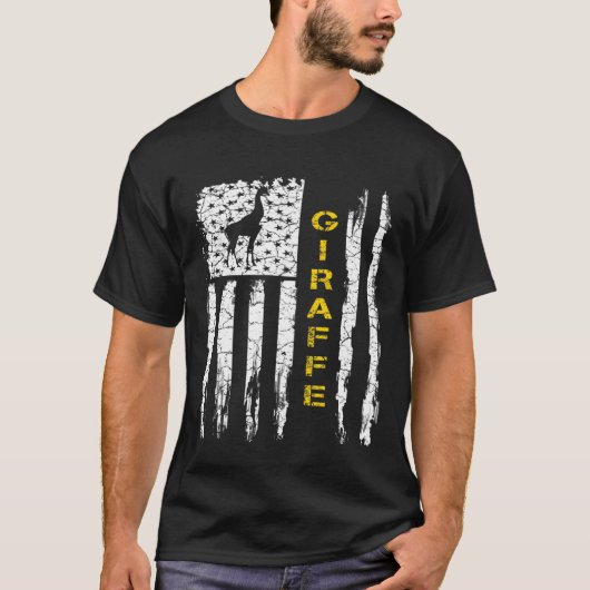 Silhouette der amerikanischen Flagge Giraffe Tiere T-Shirt (Vorderseite)