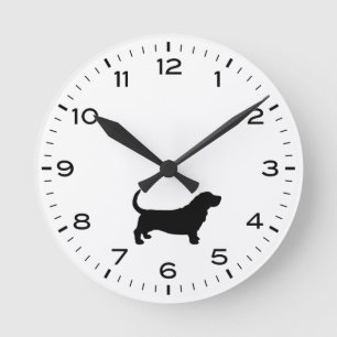 Silhouette der Basset Hound Hunde Runde Wanduhr