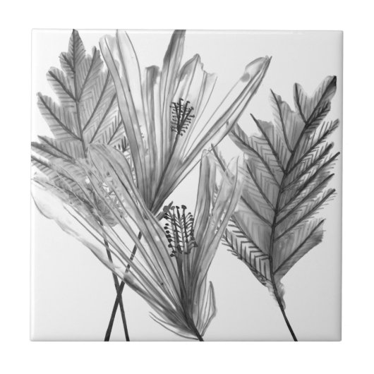 Silhouette der Blume - Grau Fliese (Vorderseite)