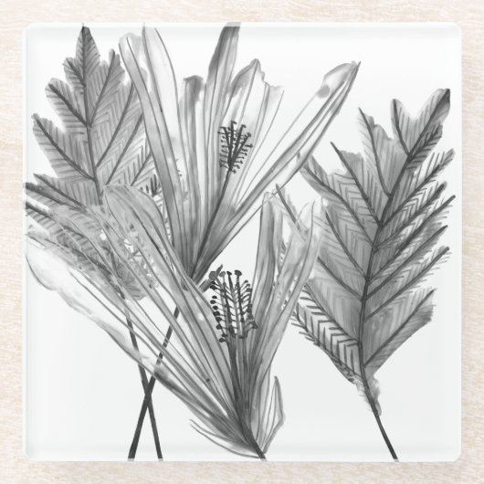 Silhouette der Blume - Grau Glasuntersetzer (Vorderseite)