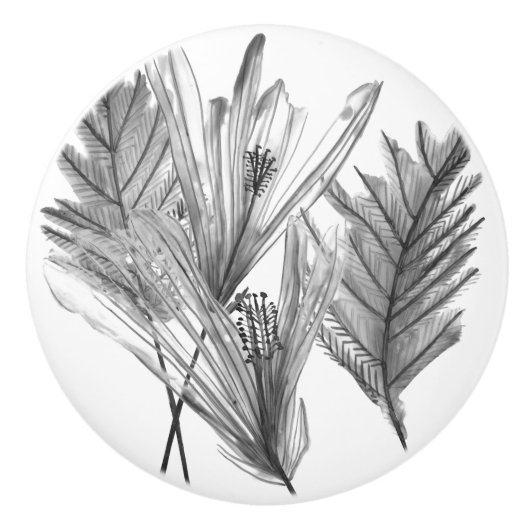 Silhouette der Blume - Grau Keramikknauf (Vorderseite)